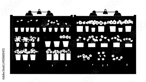 Refrigeration units filled with flowers prepared for floristry wholesale distribution, Plant Vector Graphic