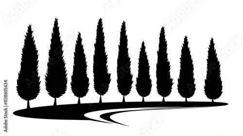 Row of cypress trees along driveway, Plant Vector Graphic