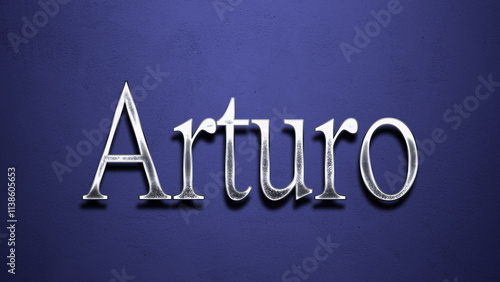 Fotografia 3D Chrome name design of Spanish name Arturo on blue Background.