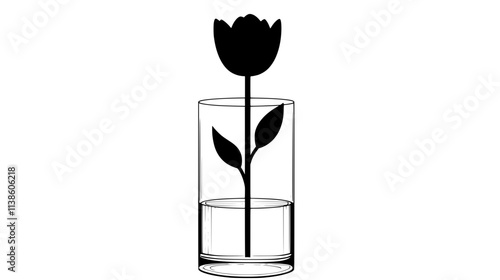 Single stem tulip in tall glass cylinder filled with water, Plant Vector Graphic