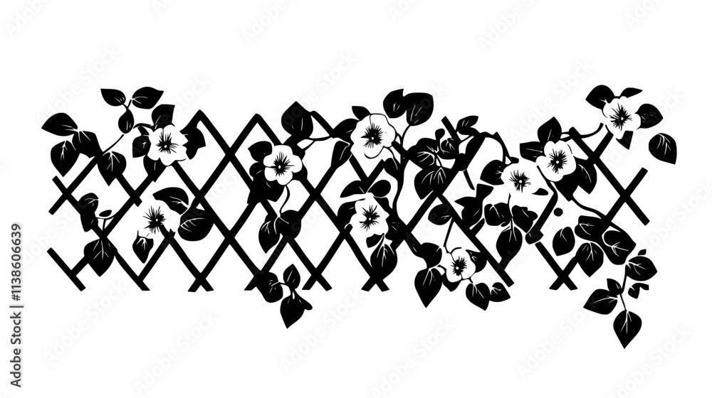 Naklejka premium Sweet pea vines climbing up a trellis with delicate flowers, Plant Vector Graphic