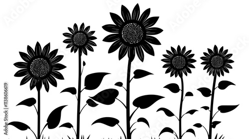 Sunflowers reaching toward the sky in a field, tall and vibrant in summer, Plant Vector Graphic