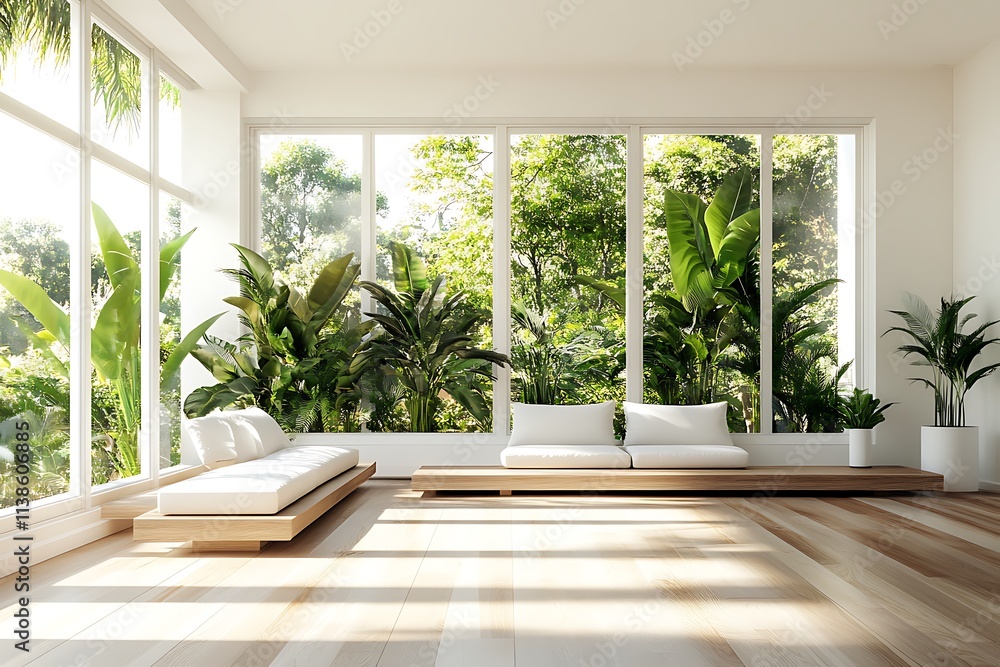 Fototapeta premium Beautiful Modern Living room Interior with furniture's ,mockup frame , posters, wall -3d Rendering