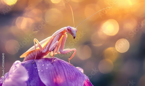 A bug is on a purple flower photo