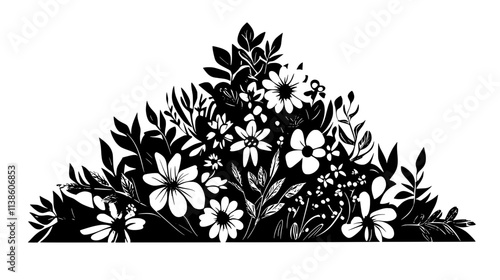 Triangular floral composition with balanced prominent blooms, Plant Vector Graphic