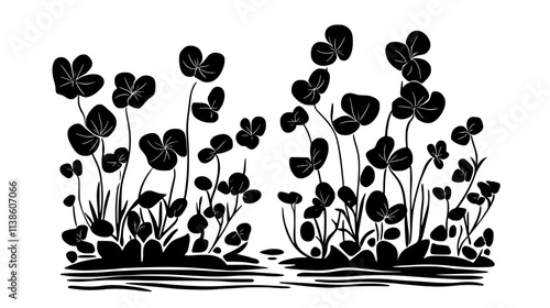 Water hyacinth choking the waterway with dense growth, Plant Vector Graphic