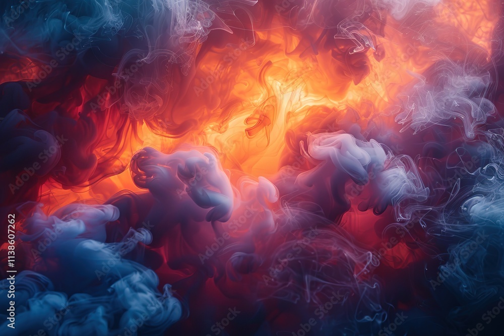 The image is a colorful and chaotic scene of smoke and fire