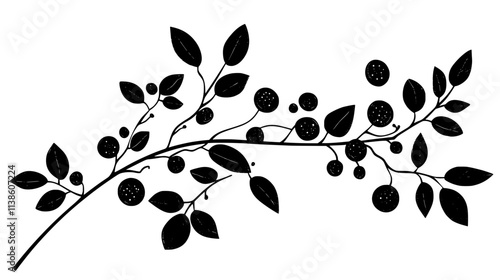 Winterberry branches with fruit in icy conditions, Plant Vector Graphic