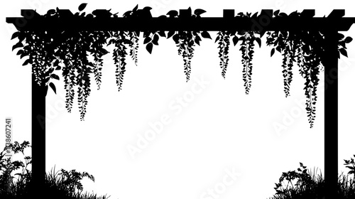 Wisteria draping over a pergola in a backyard landscape, Plant Vector Graphic