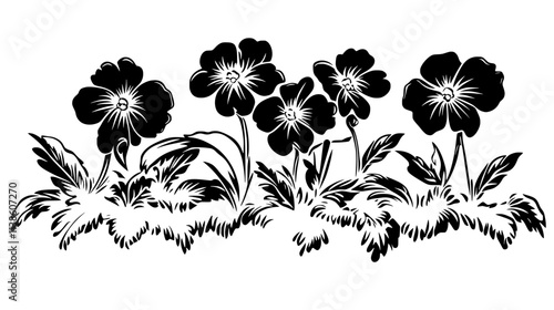 Winter pansies blooming in a frost-covered garden bed, Plant Vector Graphic