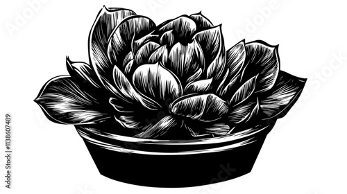 Echeveria with a dense rosette of fleshy leaves in a container garden, Plant Vector Graphic