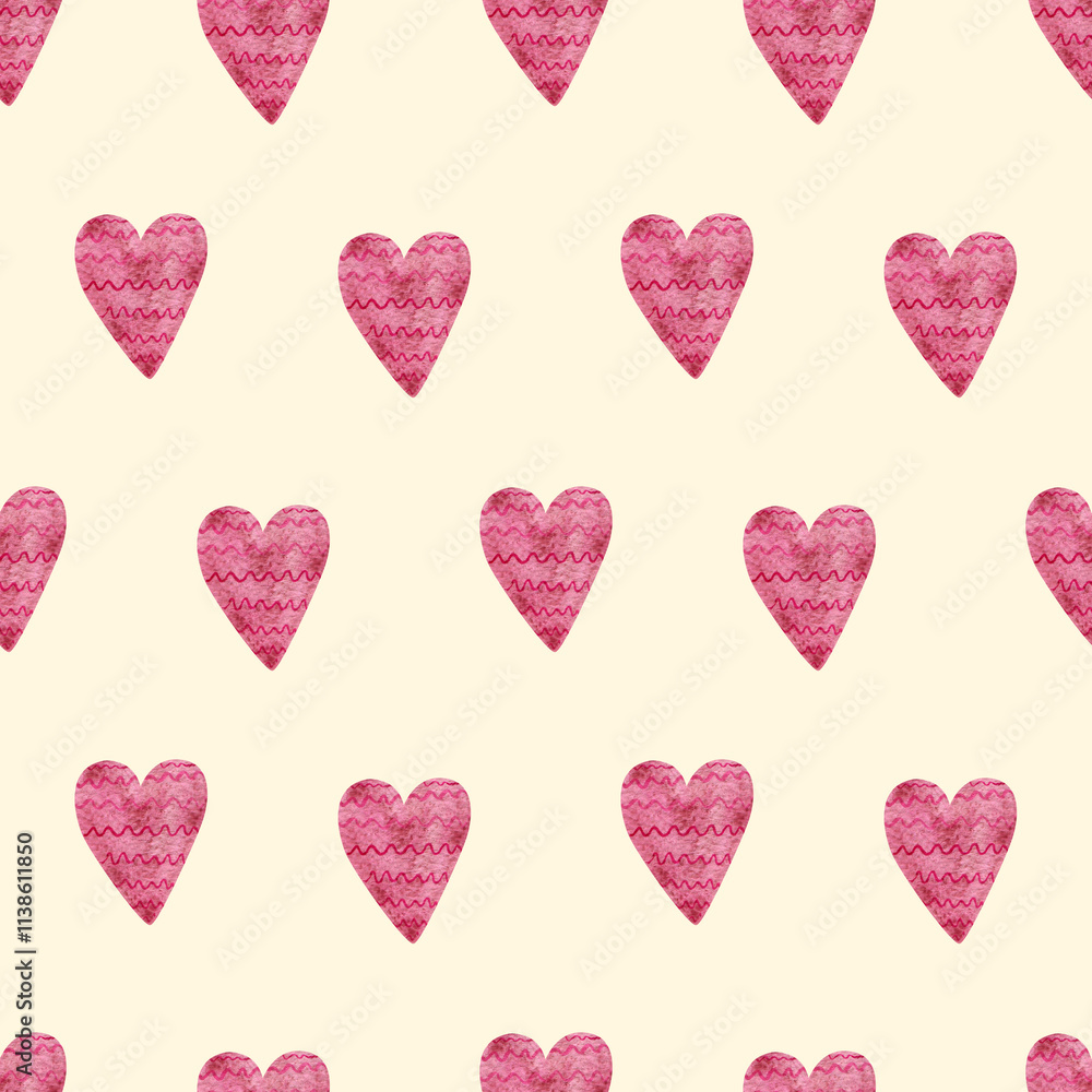 Pattern with pink hearts. Watercolor cute pink background with hearts, pink abstraction. Valentine's Day, holiday. Pattern for gift paper Pattern with pink hearts. Watercolor cute pink background with hearts, pink abstraction. Valentine's Day, holiday. Pattern for gift paper