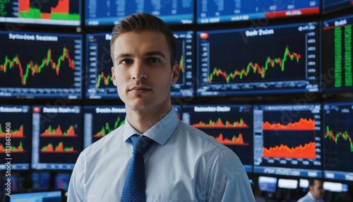 Stock Market Analysis with Multiple Screens and Business Professional