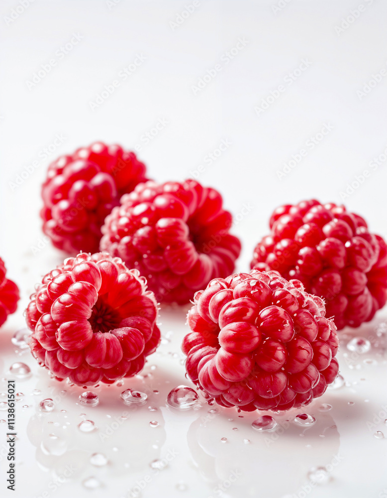 Ripe red raspberries isolated on white background. Generative AI Ripe red raspberries isolated on white background. Generative AI