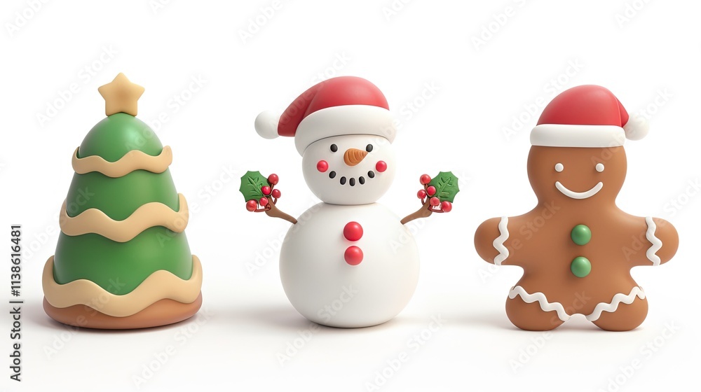 3D icon set of Christmas decorations 3D icon set of Christmas decorations