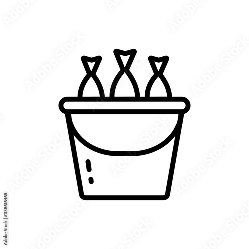 Bucket with fish line icon. Seafood product sign, ocean fish cooking or culinary ingredient symbol
