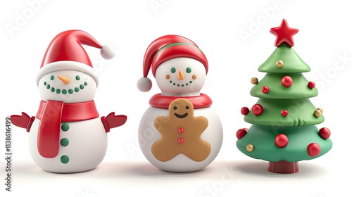 3D icon set of Christmas decorations