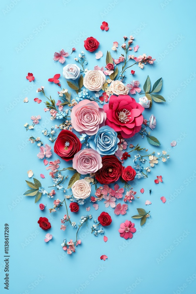 This handmade card incorporates voluminous flower designs cut from paper, embodying the essence of love and spring. This handmade card incorporates voluminous flower designs cut from paper, embodying the essence of love and spring.