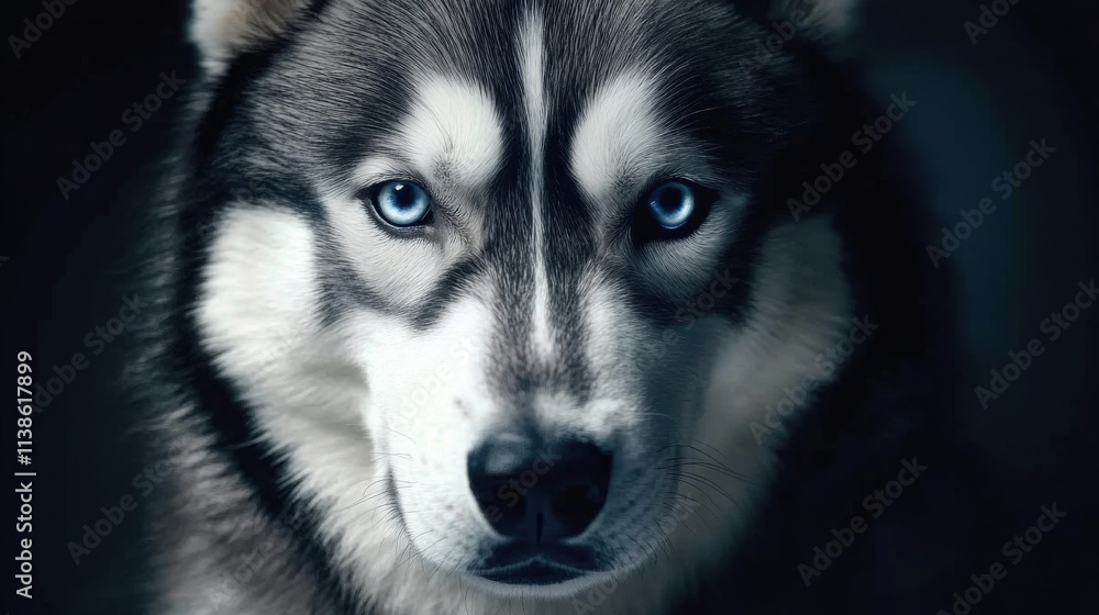 Fototapeta premium Intense Siberian Husky photo with professional studio lighting