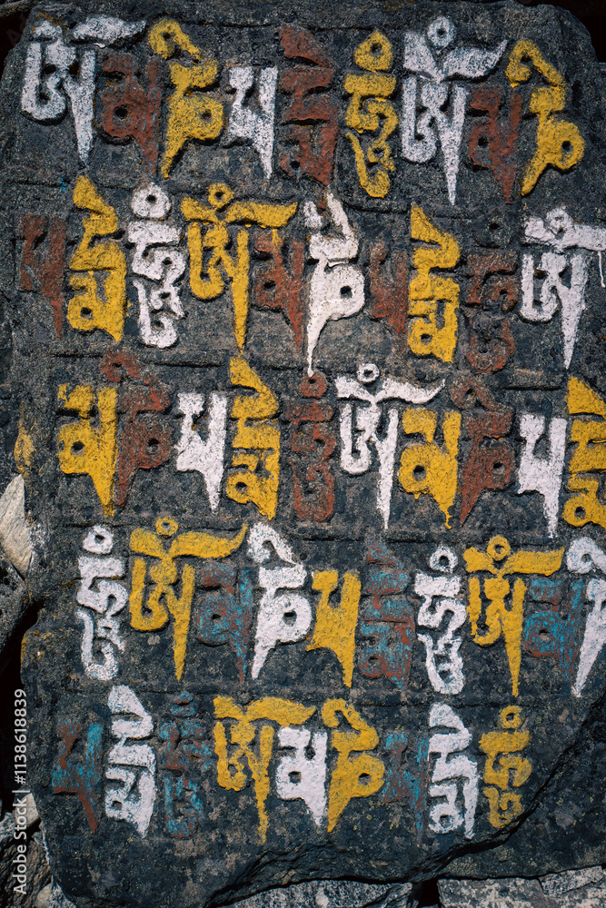 Fototapeta premium Buddhist cravings in the Himalaya, Nepal 