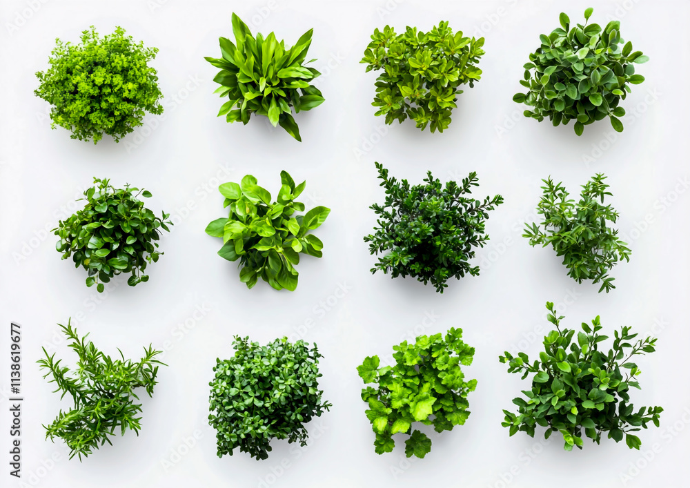 Top View of Green Plants Isolated on White Background Top View of Green Plants Isolated on White Background