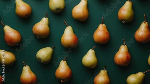 A Green Background with Many Pears Arranged in a Pattern photo