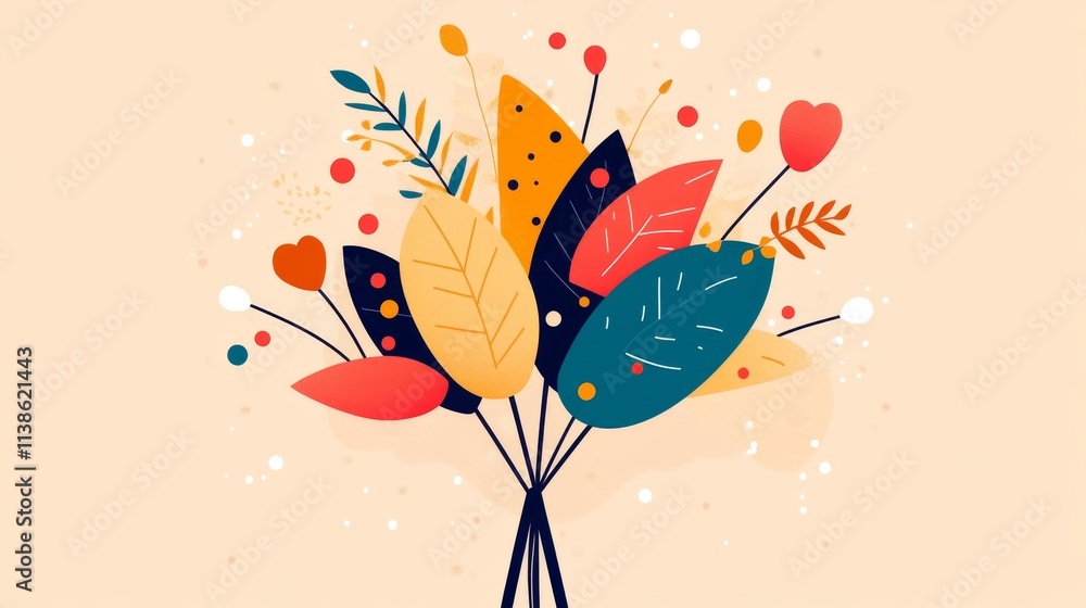 Fototapeta premium Crafted as an AI illustration, this abstract autumn floral art background showcases modern and trendy botanical arrangements of fall flowers and leaves, ideal for invitation posters, canvas prints,
