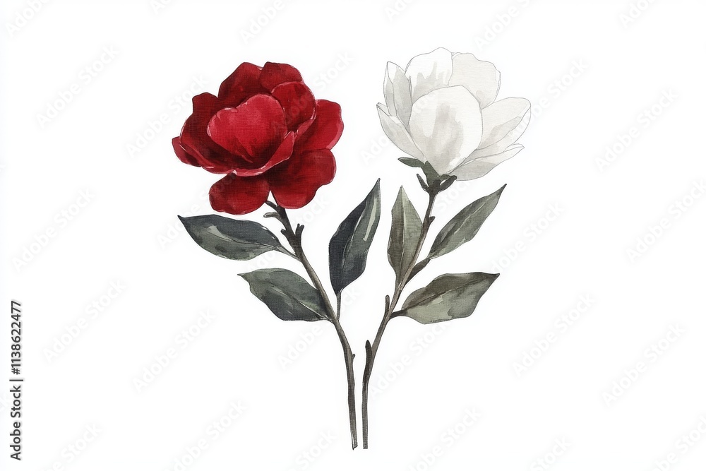 Obraz premium The red and white flowers, complemented by pine, are arranged to create a festive and joyful scene on a colorful winter background.