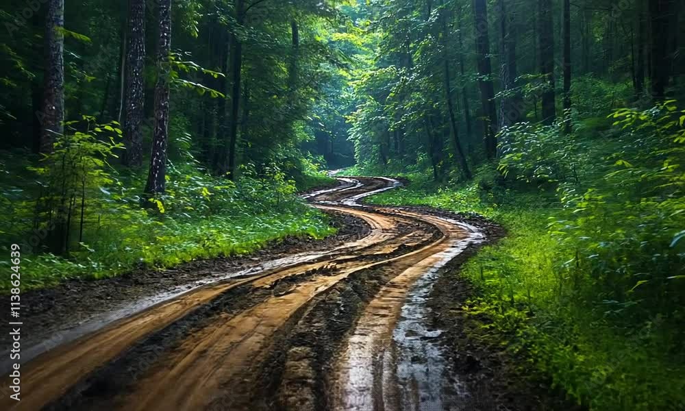 A winding dirt path through a lush green forest, inviting exploration and adventure. A winding dirt path through a lush green forest, inviting exploration and adventure.