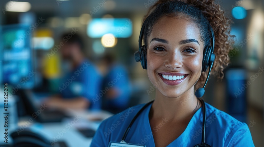 A cheerful woman wearing a headset in a busy office environment, showcasing the vibrant atmosphere of teamwork and effective communication in a professional setting. A cheerful woman wearing a headset in a busy office environment, showcasing the vibrant atmosphere of teamwork and effective communication in a professional setting.