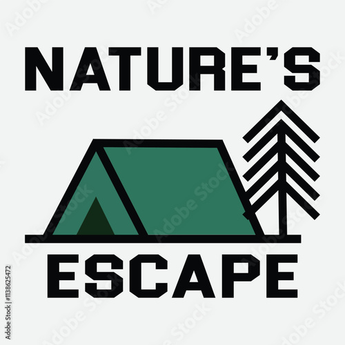 Nature's Escape logo featuring a green camping tent and pine tree icon, perfect for outdoor adventure, camping, hiking, travel, wilderness, nature retreats, and eco-friendly design