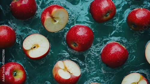 Red Apples in Teal Water: A Refreshing Still Life photo