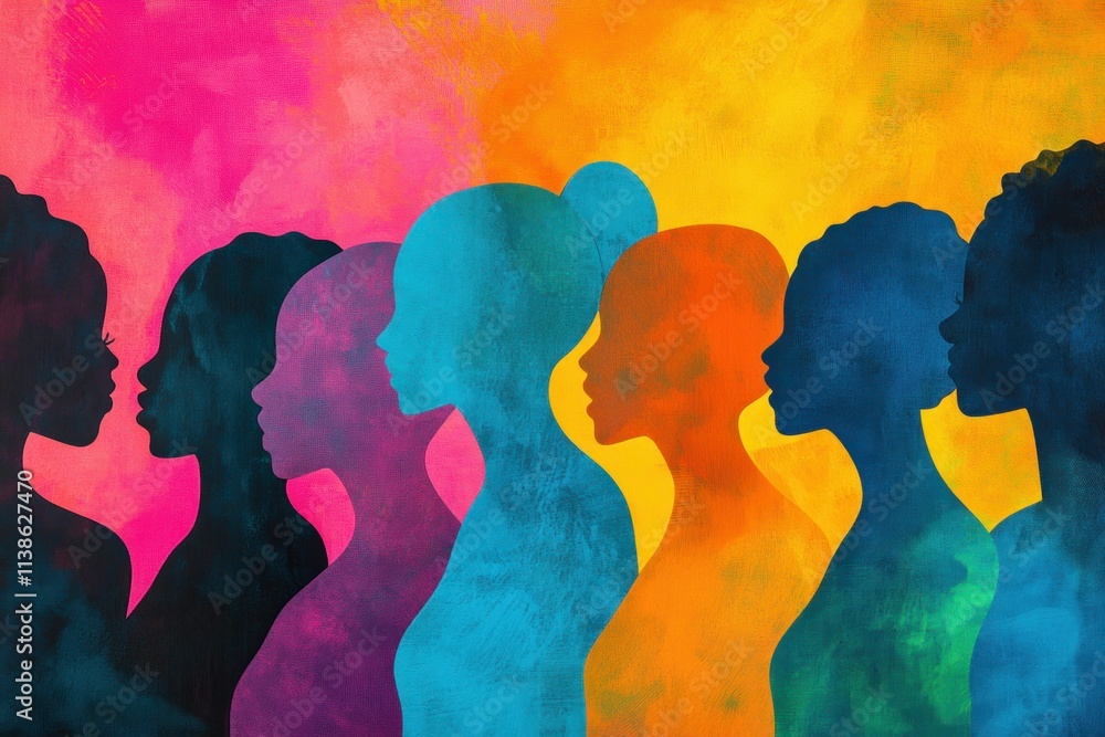 Colorful Silhouettes of Diverse Female Profiles Colorful Silhouettes of Diverse Female Profiles