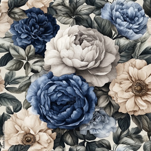 Beautiful watercolor floral motifs with flowers and leaves, showcasing a Japanese abstract approach. Great for wallpapers, backgrounds, packaging, and web design.