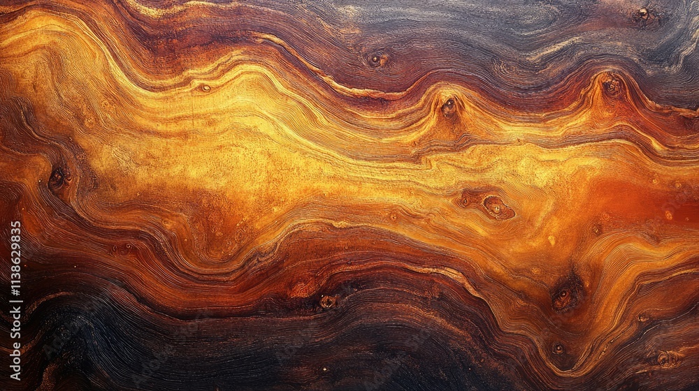 Abstract wood texture with flowing golden and brown patterns. Abstract wood texture with flowing golden and brown patterns.
