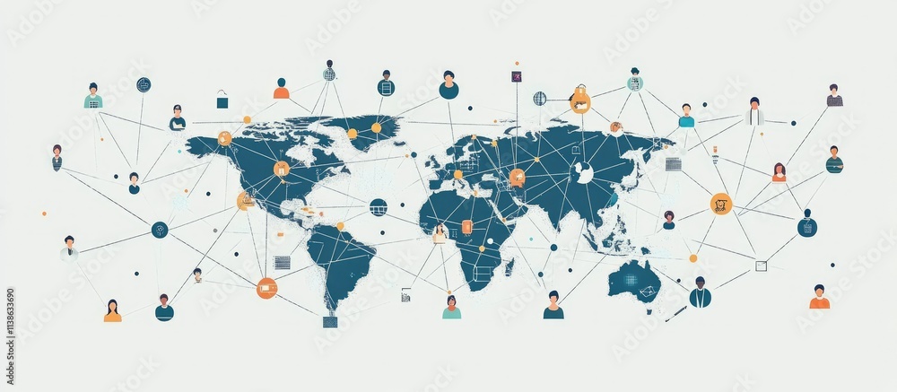 Obraz premium Global network connection, people worldwide.