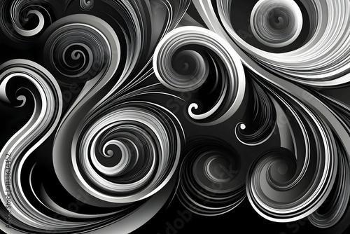 Elegant swirl design in black and white with smooth gradients and curveshigh quailty image photo