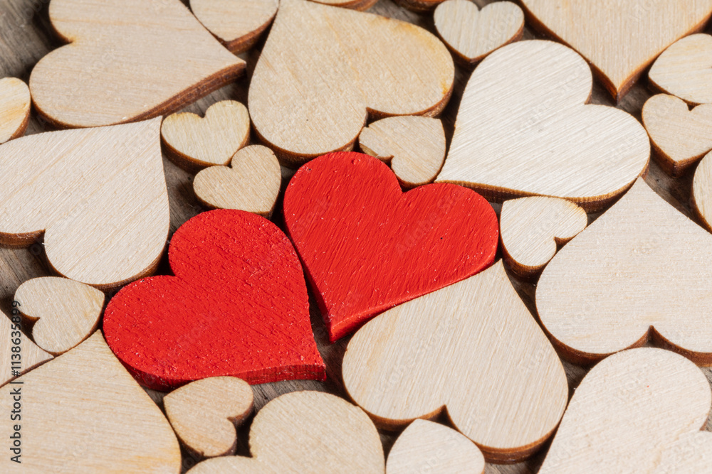Fototapeta premium wooden hearts background close up