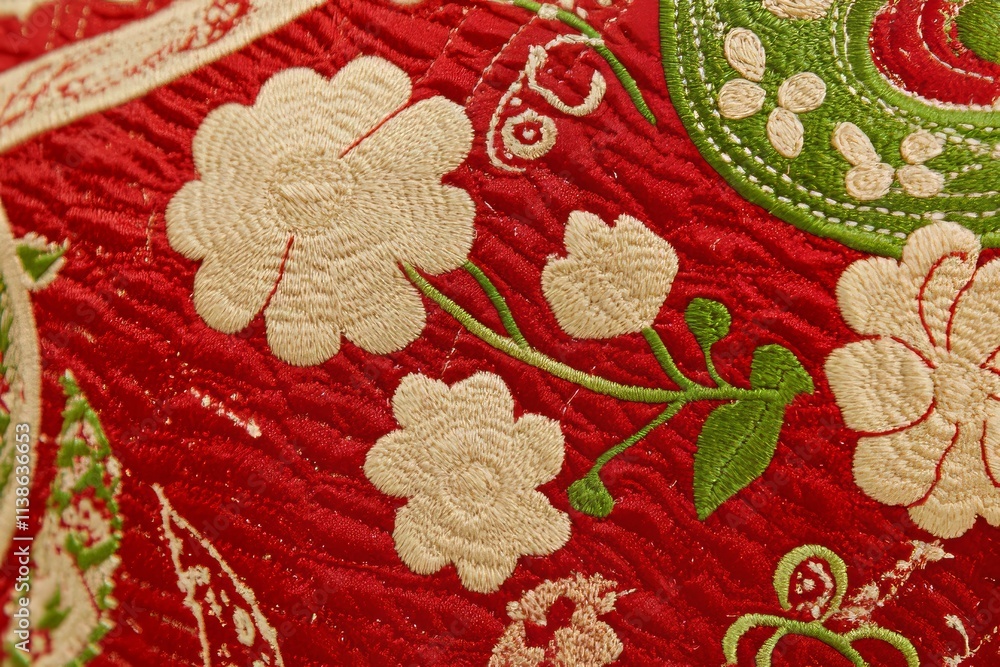 On a seamless fabric background, a floral paisley design is depicted with pink flowers and leaves On a seamless fabric background, a floral paisley design is depicted with pink flowers and leaves