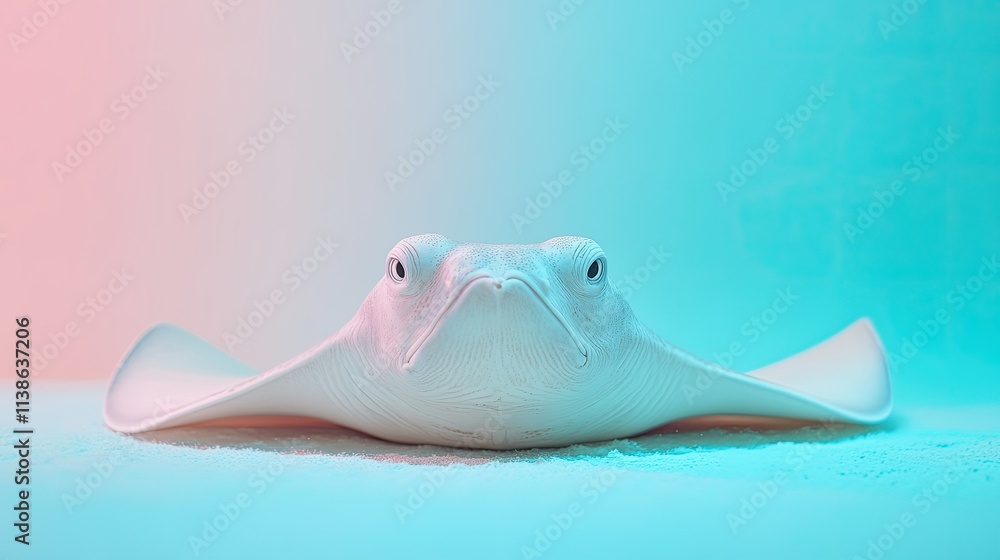 Fototapeta premium White stingray in vibrant neon light.