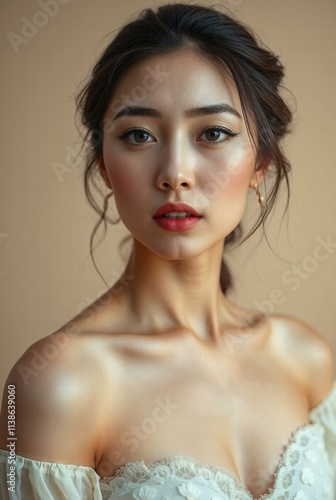 Woman with a red lip and a gold hoop earring