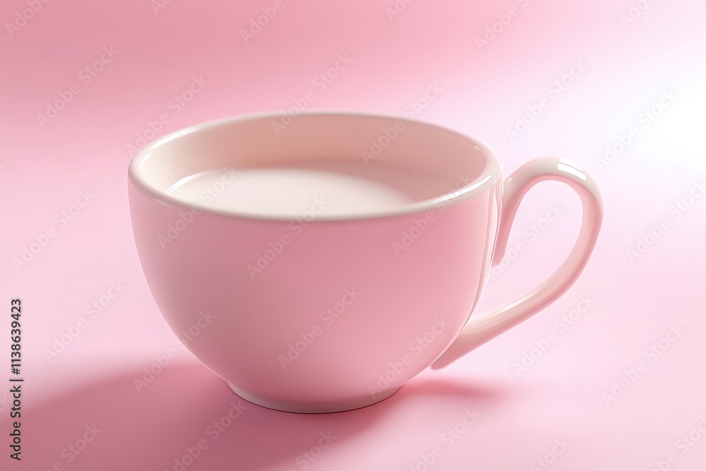 A coffee cup with milk on a pink background A coffee cup with milk on a pink background