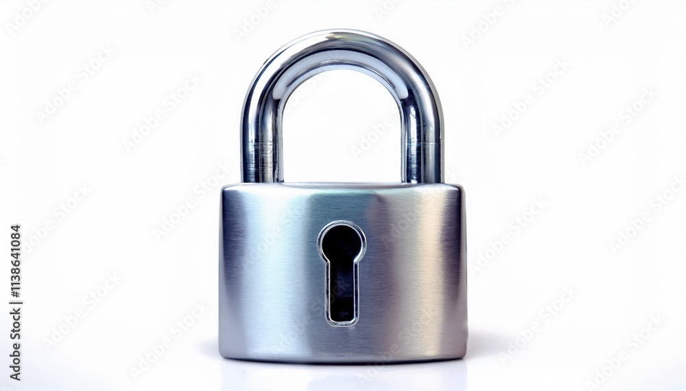 Close-Up of a Modern Metallic Padlock with Keyhole. Concept of Security, Protection, Safety, Privacy, and Access Control Solutions for Homes, Offices, and Industrial Applications Close-Up of a Modern Metallic Padlock with Keyhole. Concept of Security, Protection, Safety, Privacy, and Access Control Solutions for Homes, Offices, and Industrial Applications