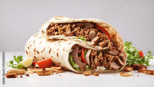 Delicious Shawarma Delight Juicy Beef Wrap with Fresh Veggies and Crispy Fries