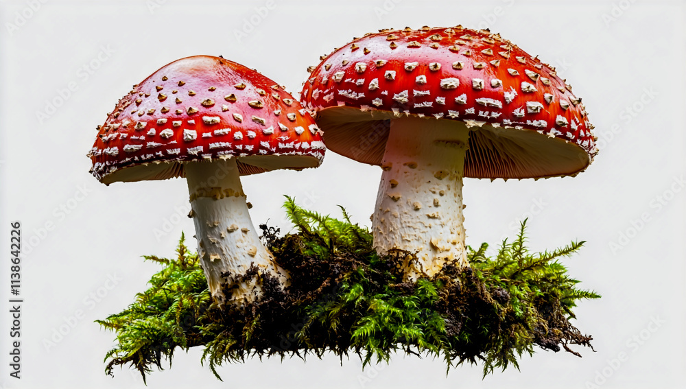 Red-Capped Mushrooms with White Dots on Moss Red-Capped Mushrooms with White Dots on Moss