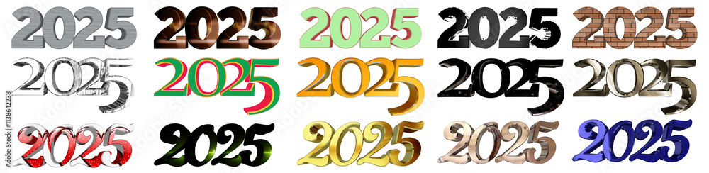 Collection of 3D render 2025 text isolated on a transparent background, for christmas, new year and seasonal holiday celebration. Collection of 3D render 2025 text isolated on a transparent background, for christmas, new year and seasonal holiday celebration.