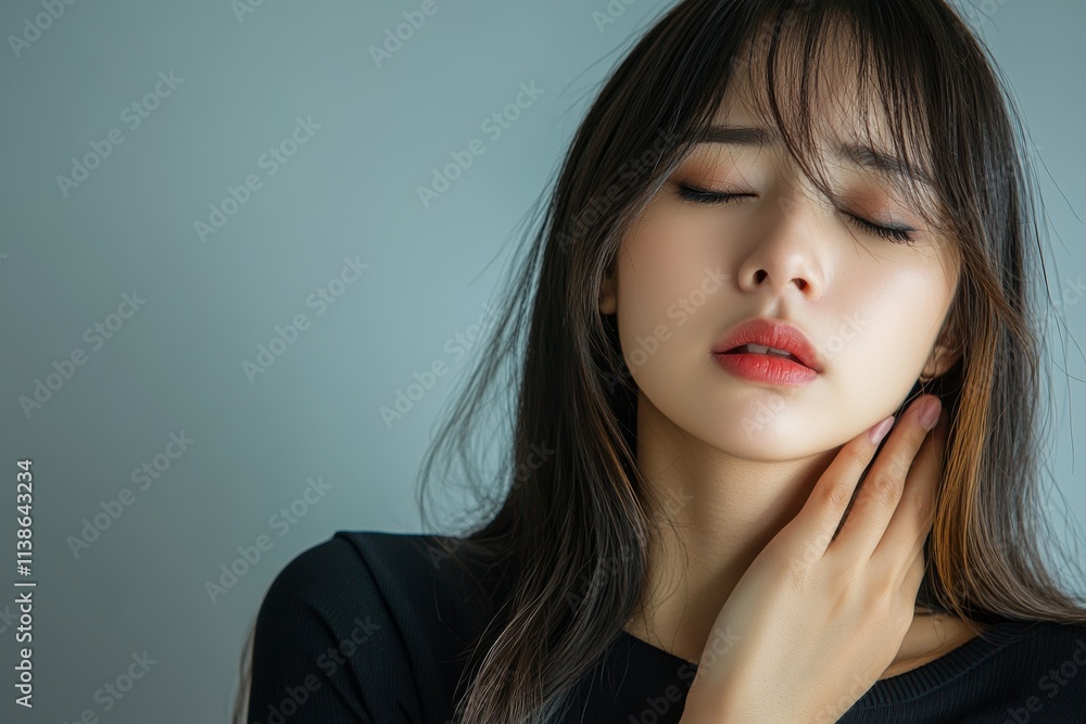 Woman get cramp on the leg sitting on sofa, Generative AI