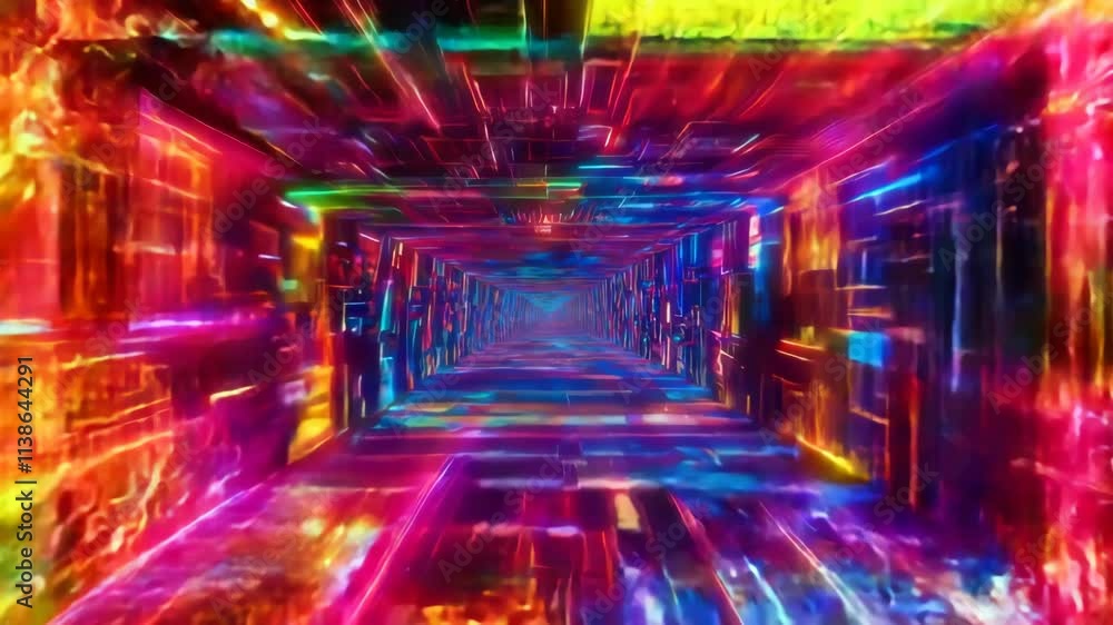 Futuristic visuals showcase a colorful, glowing neon tunnel filled with dynamic light trails Futuristic visuals showcase a colorful, glowing neon tunnel filled with dynamic light trails