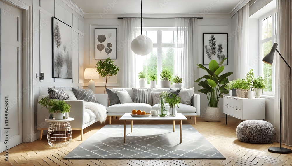 Fototapeta premium Contemporary Setting with Glass Coffee Table