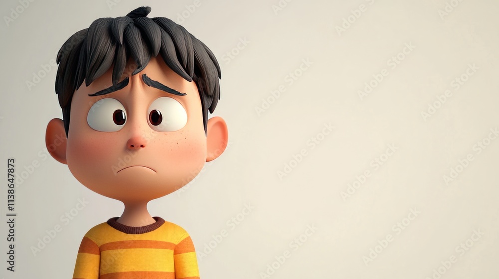 Sad School Student A 3D cartoon character of a young student with a sad expression, shoulders slumped, feeling bullied at school, with a plain white background. Sad School Student A 3D cartoon character of a young student with a sad expression, shoulders slumped, feeling bullied at school, with a plain white background.